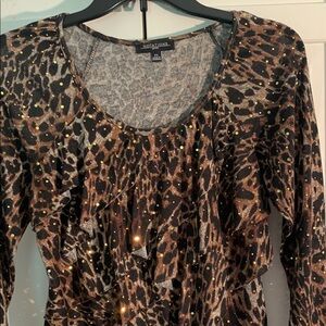 Notations Leopard Print Sequin Blouse